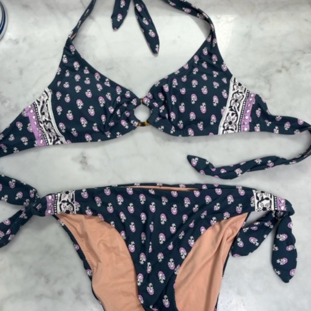 J Crew Blue Bandeau pattern bikini (M)